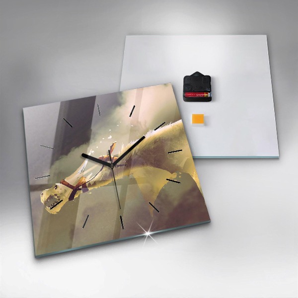 Horloge carrée en verre Illustration de cavalier de dragon