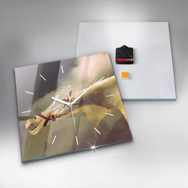 Horloge carrée en verre Illustration de cavalier de dragon