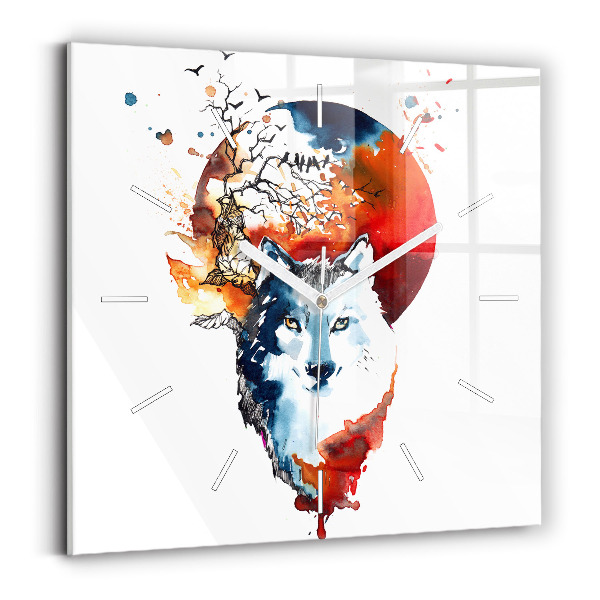 Horloge carrée en verre Le loup et la pleine lune