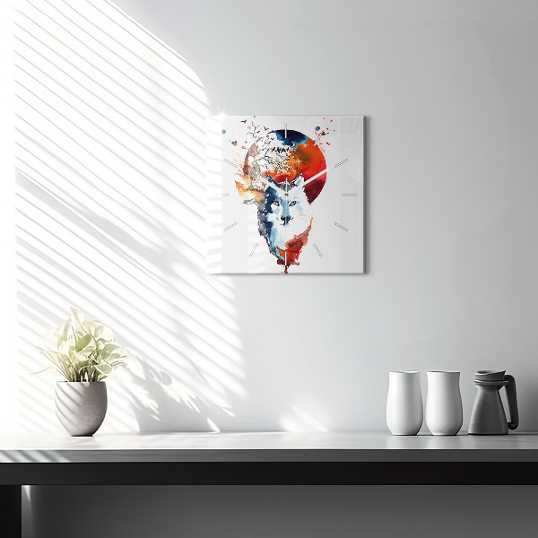 Horloge carrée en verre Le loup et la pleine lune