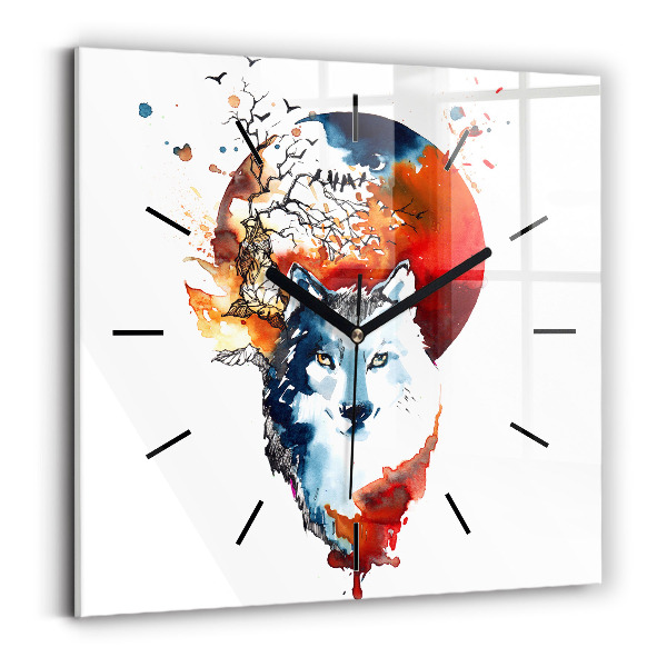 Horloge carrée en verre Le loup et la pleine lune