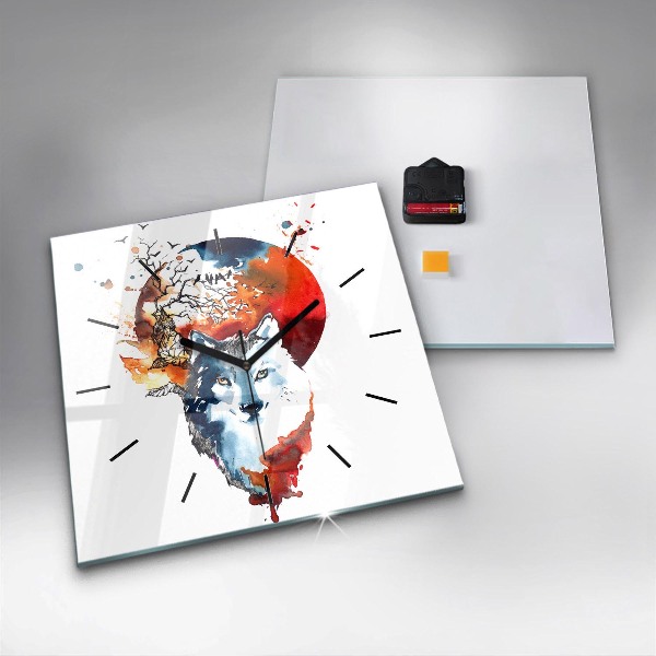 Horloge carrée en verre Le loup et la pleine lune