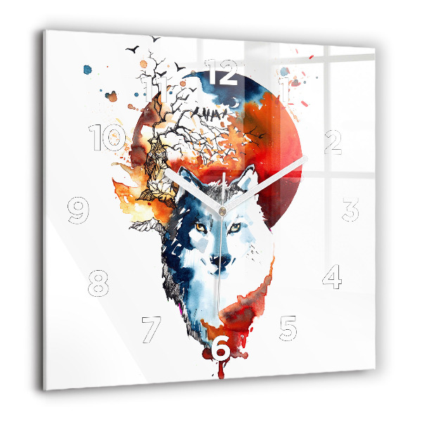 Horloge carrée en verre Le loup et la pleine lune