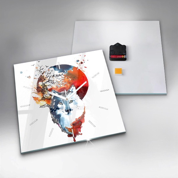 Horloge carrée en verre Le loup et la pleine lune