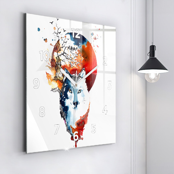 Horloge carrée en verre Le loup et la pleine lune