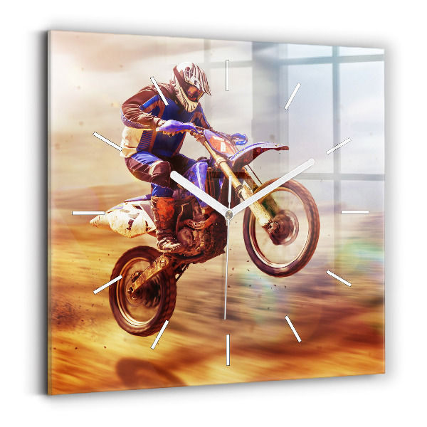 Horloge carrée en verre Motocross Enduro
