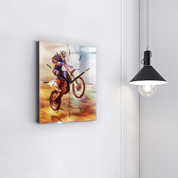 Horloge carrée en verre Motocross Enduro