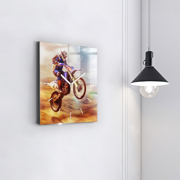 Horloge carrée en verre Motocross Enduro