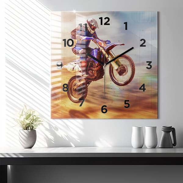 Horloge carrée en verre Motocross Enduro