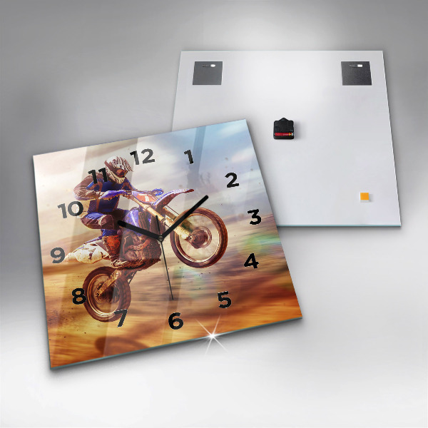 Horloge carrée en verre Motocross Enduro