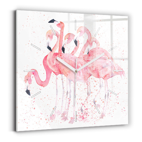 Horloge carrée en verre Un bouquet de flamants roses
