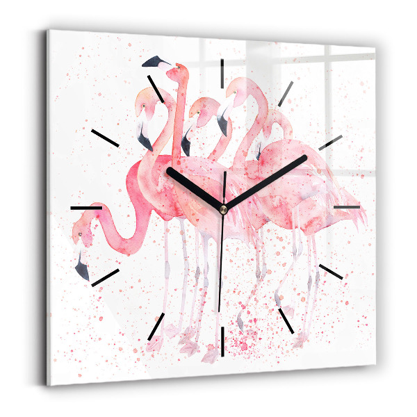 Horloge carrée en verre Un bouquet de flamants roses
