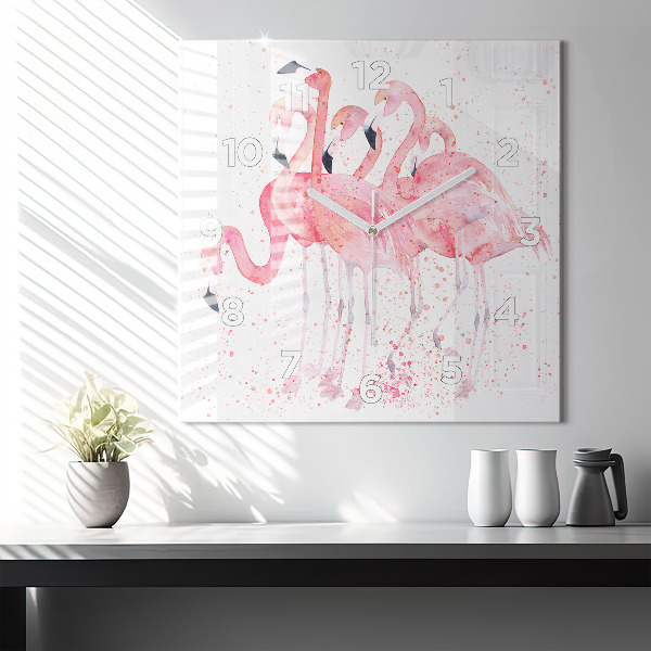 Horloge carrée en verre Un bouquet de flamants roses