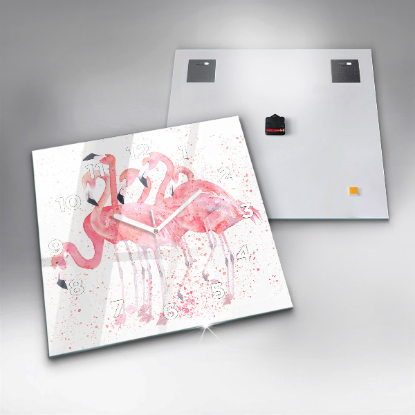 Horloge carrée en verre Un bouquet de flamants roses