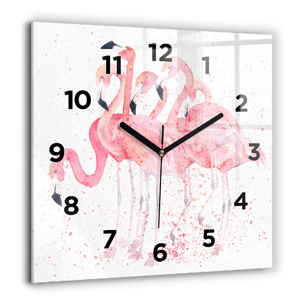 Horloge carrée en verre Un bouquet de flamants roses