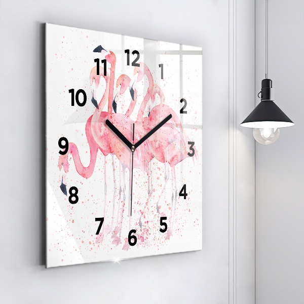 Horloge carrée en verre Un bouquet de flamants roses