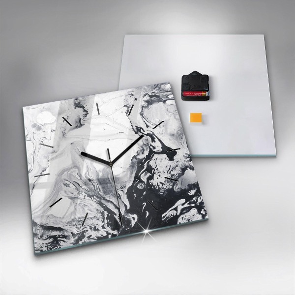 Horloge carrée en verre 'Marbre à l''encre abstrait'