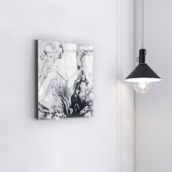 Horloge carrée en verre 'Marbre à l''encre abstrait'