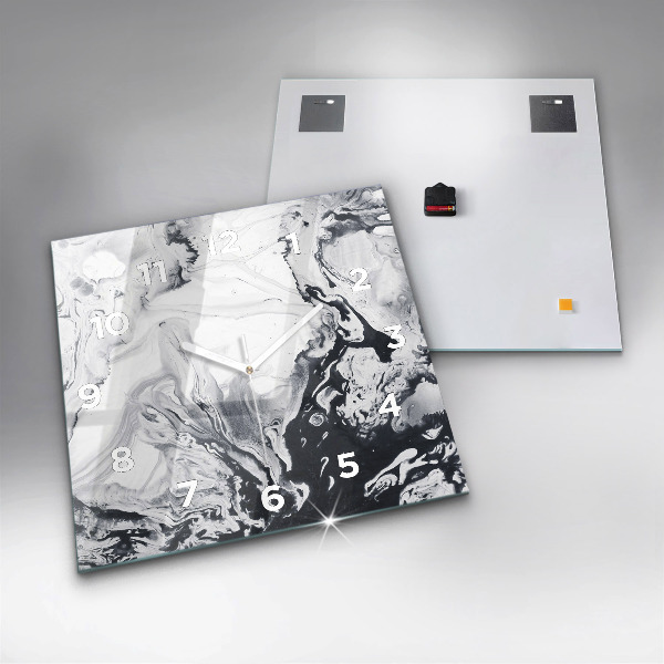 Horloge carrée en verre 'Marbre à l''encre abstrait'