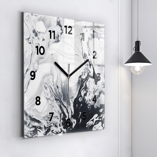Horloge carrée en verre 'Marbre à l''encre abstrait'