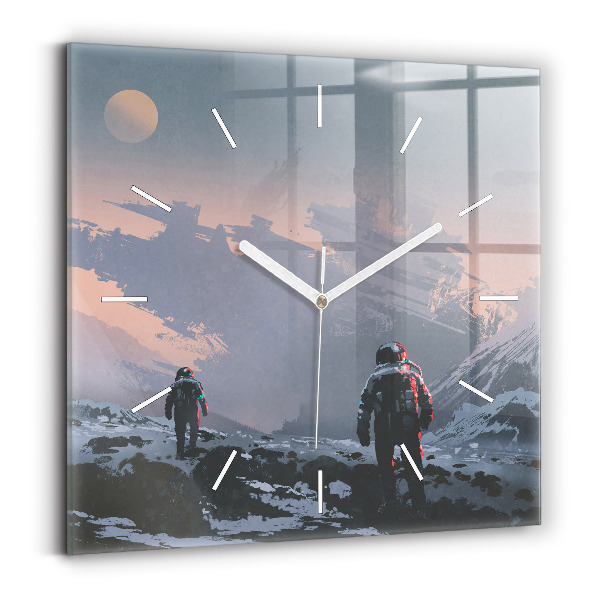 Horloge carrée en verre Astronautes de la Voie lactée