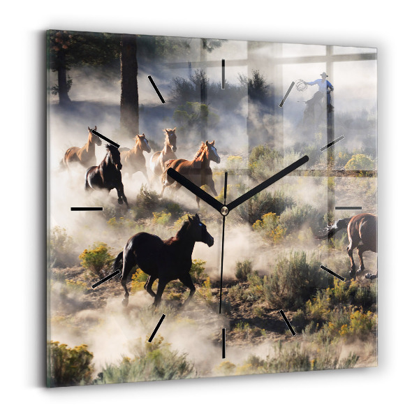 Horloge murale carrée Un troupeau de chevaux au galop