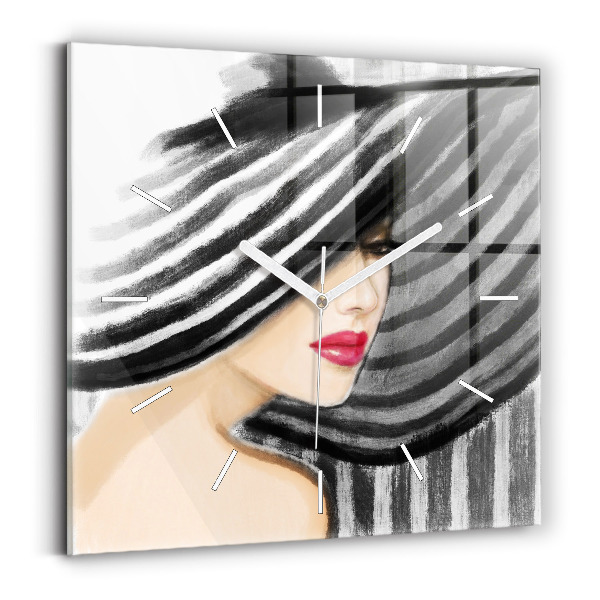 Horloge carrée en verre Femme en noir et blanc