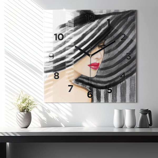 Horloge carrée en verre Femme en noir et blanc