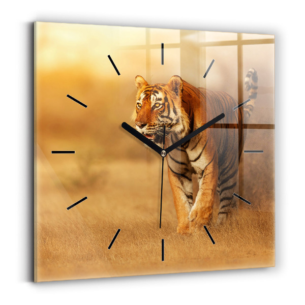 Horloge carrée en verre Chasse au tigre