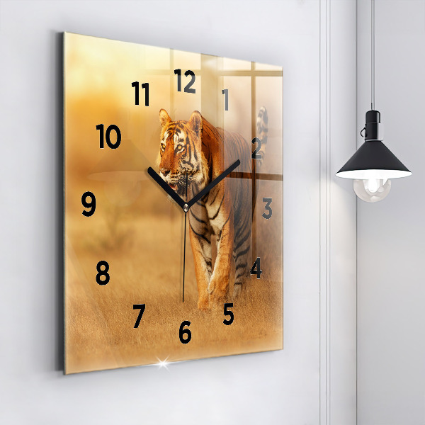 Horloge carrée en verre Chasse au tigre