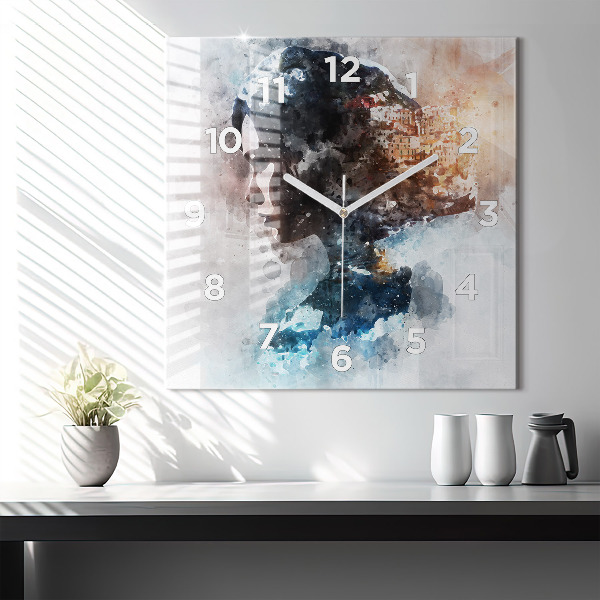 Horloge carrée en verre Visages abstraits