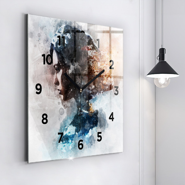 Horloge carrée en verre Visages abstraits