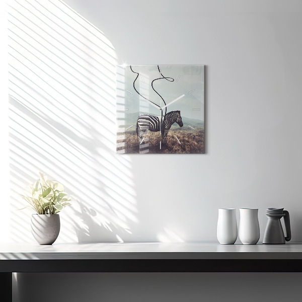 Horloge carrée en verre Zèbre – Abstraction