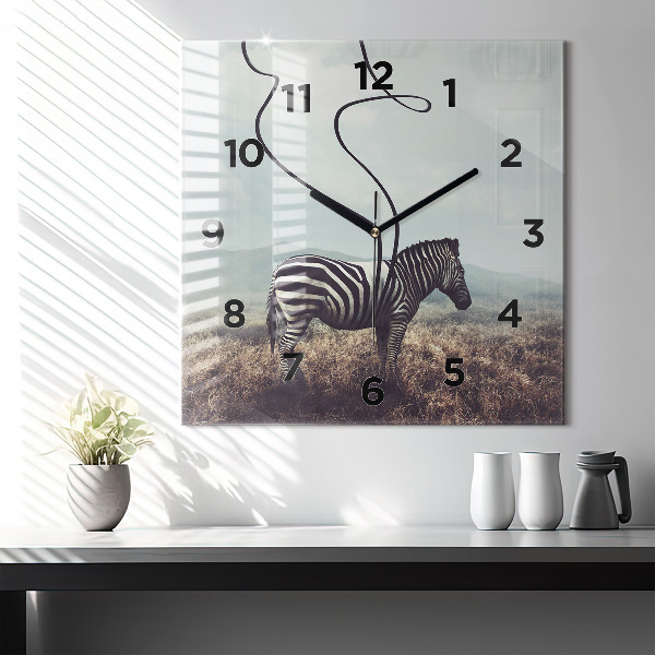 Horloge carrée en verre Zèbre – Abstraction