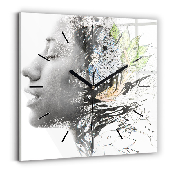 Horloge carrée en verre Visage de femme abstrait
