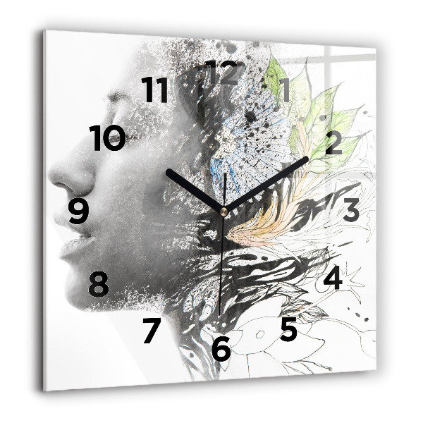 Horloge carrée en verre Visage de femme abstrait