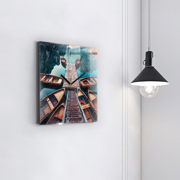 Horloge carrée en verre Jetée et lac
