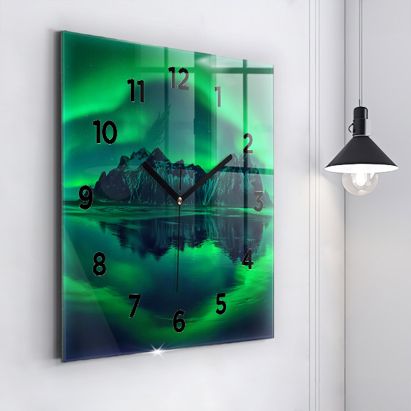 Horloge carrée en verre Aurores boréales