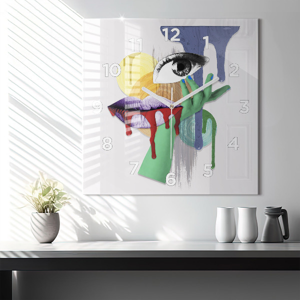 Pendule carrée en verre Collage surréaliste