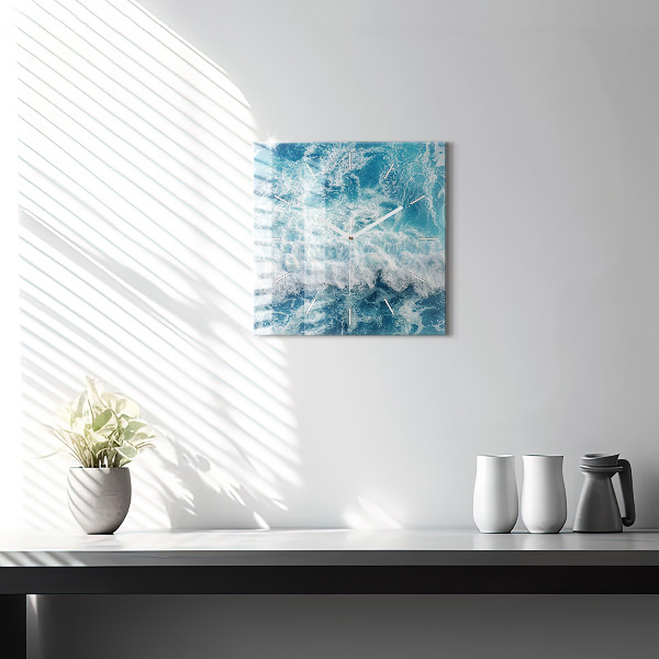Pendule carrée en verre 'Vagues de l''océan'