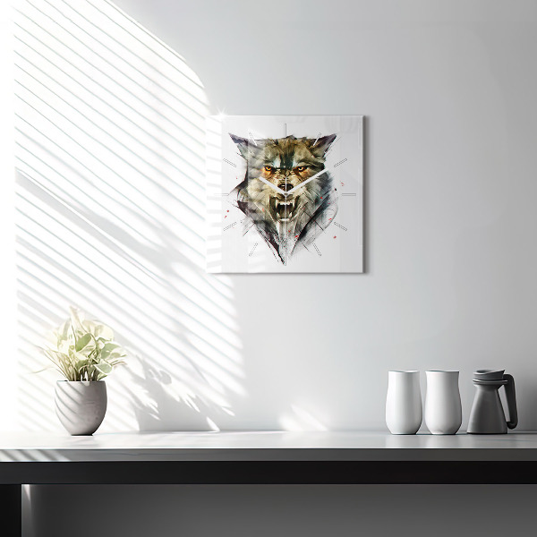 Pendule carrée en verre 'Portrait dessiné d''un loup'