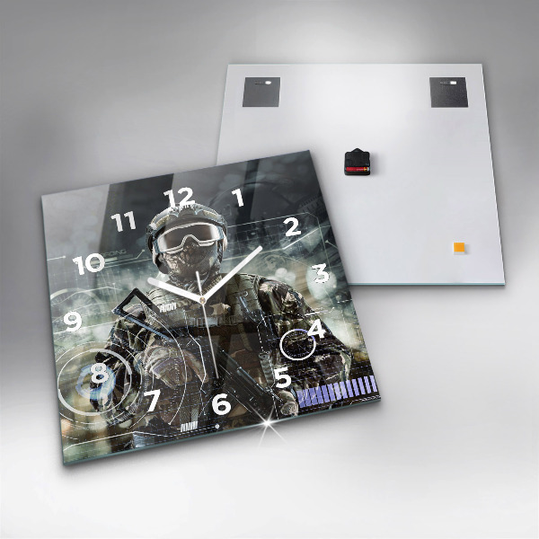 Pendule carrée en verre Soldat avec une arme à feu