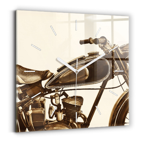 Pendule carrée en verre Moto vintage sépia
