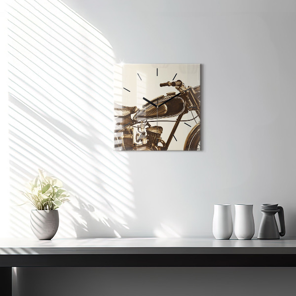 Pendule carrée en verre Moto vintage sépia