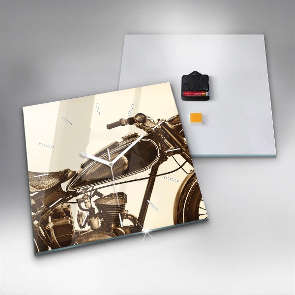 Pendule carrée en verre Moto vintage sépia