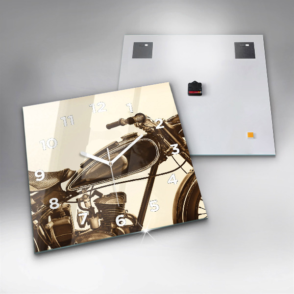 Pendule carrée en verre Moto vintage sépia