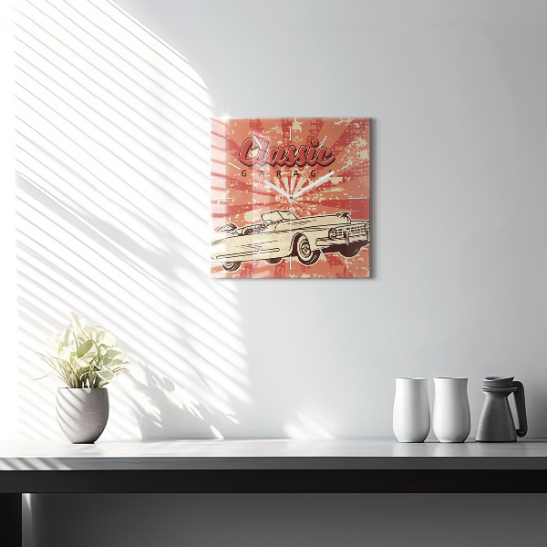 Pendule carrée en verre Voiture rétro vintage