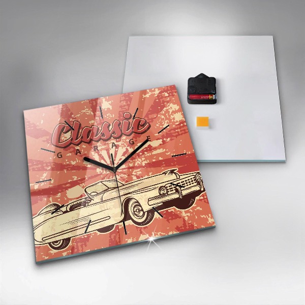 Pendule carrée en verre Voiture rétro vintage