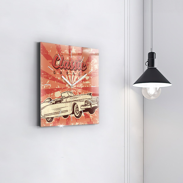 Pendule carrée en verre Voiture rétro vintage