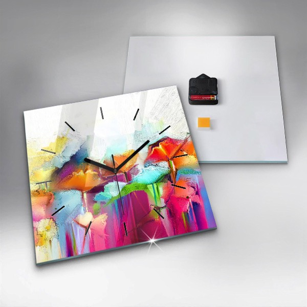 Pendule carrée en verre Fleurs abstraites